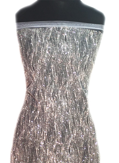 Egyirányba elasztikus glitteres tüll - SILVER